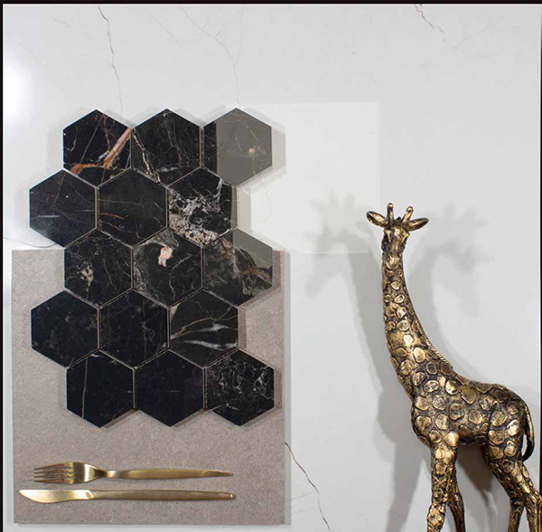 hexagon mozaïek in zwarte marmerlook