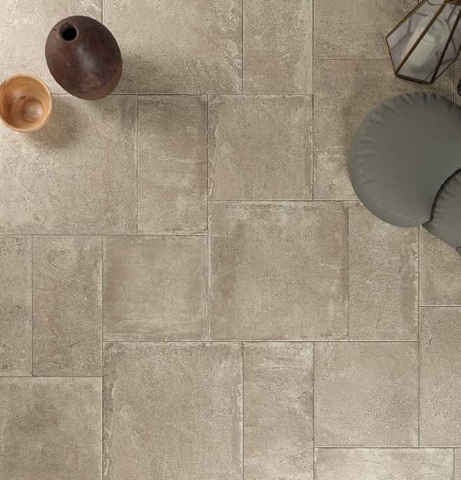 Legpatroon tegels met verouderde kanten in het kleur taupe