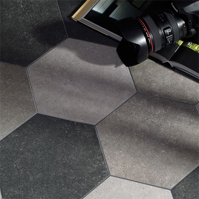 Keramische betonlook tegels in hexagon